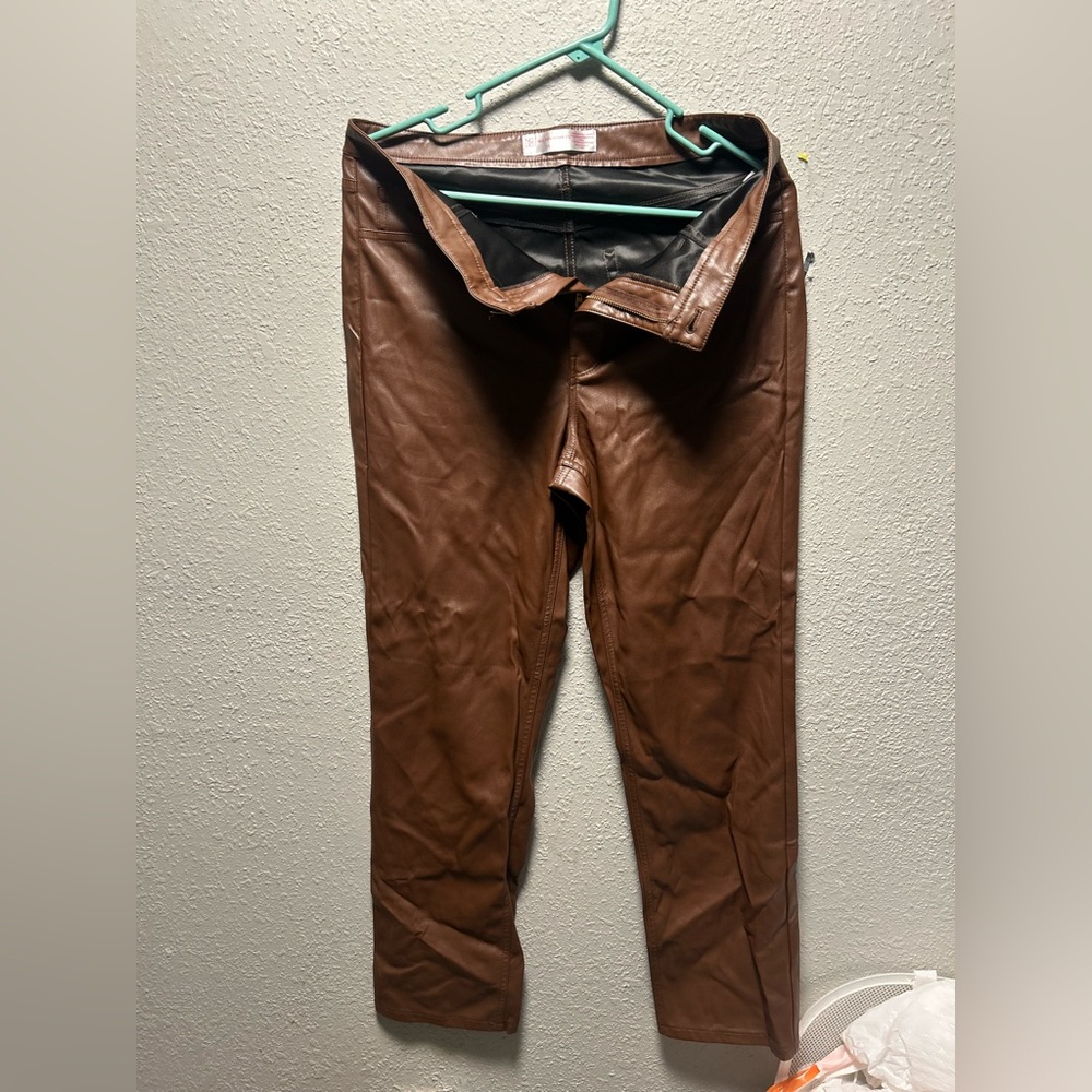 Women's Chic Brown Leather Pants